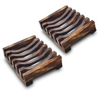  AIUSD Clearance , 2 Piece Bathroom Wooden Soap Case Holder Sink Deck Bathtub Shower Dish Soap Box
