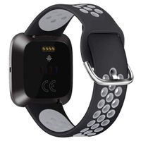 Sport Band Compatible with Fitbit Versa 2, Soft Silicone Replacement Wristband Ventilation Holes Breathable Sports Strap Compatible with Fitbit Versa 2, Small Large, for Women Men (Small, Black+Gray)