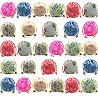 NHW 28PCS Brocade Bag Peony Flower Bag Drawstring Double Drawstring Jewelry Bracelet Bag Coin Bag(7 colors) (14)