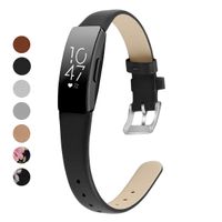 MEFEO Compatible with Fitbit Inspire Bands/Inspire HR Band, Genuine Leather Slim Soft Strap Wristbands Accessories Replacement for Fitbit Inspire Fitness Tracker (Black, Small (5.8"-7.6"))