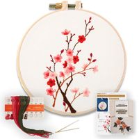 Akacraft DIY Embroidery Starter Kit, Cotton Fibric with Stamped Pattern, 6 inch Plastic Embroidery Hoop, Color Threads, and Needles, Chinese Traditional Flowers Series-Plum Blossom