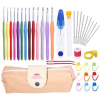 38 Pack Crochet Hooks Set,13 PCS 2mm(B)-10mm(N) Ergonomic Soft Grip Crochet Handles Large-Eye Blunt Knitting Needles Kit with Case for Arthritic Hands, Extra Long  Knitting Needles