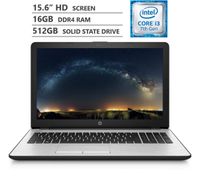 HP Notebook 15.6" HD WLED-backlit Screen Laptop, Intel Core i3-7100U 2.40GHz Dual-Core Processor, 16GB RAM, 512GB Solid State Drive, HDMI, Wireless-AC, Bluetooth 4.2, Windows 10 Home, Silver and Black