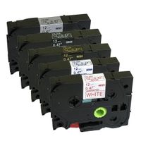 NEOUZA 5 Packs Compatible for Brother P-Touch TZe TZ Label Tape Cassette 12mm x 8m 1/2 Inch x 26.2 Feet (White on Black,Gold on Black,Black on Silver,Blue on White,Red on White)