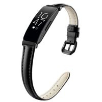 OenFoto Bands Compatible Fitbit Inspire & Inspire HR, Adjustable Leather Replacement Accessories Wristband Strap for Fitbit Inspire & Inspire HR Smartwatch, Women Men, Large Black with Black Button