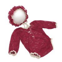 Baby Photography Props Lace Hats Rompers Newborn Girl Photo Shoot Outfits Hat Set Infant Princess Costume (Red)