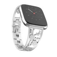 Mtozon Stainless Steel Bands Compatible with Fitbit Versa 2/Versa Lite/Versa for Women, Luxurious Bling Bracelet with Rhinestone Metal Wristbands, Silver