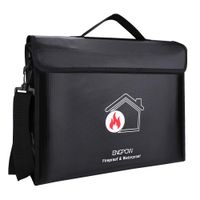 Fireproof Document Bags 15"x11"x3" Silicone Coated with Shoulder Strap Water Resistant for Money Pouch Jewelry Passport Safe Bag Large