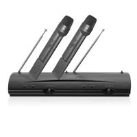 Pyle Pro Dual Channel VHF Professional Wireless Microphone System Set with 2 Handheld Microphones, Receiver Base, 1/4'' Audio Connection Cable, Power Adapter - For Karaoke, PA, Public Event - PDWM2100