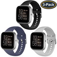 QIBOX Bands Compatible with Fitbit Versa/Versa Lite/SE, Soft Silicone Breathable Replacement Sport Wristband Women Men Accessories for Versa Smartwatch Large Small 3-Pack