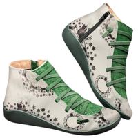 Women's Ankle Boots Ladies Leather Retro Lace up Side Zip Vintage Booties Flat Heel Arch Support Shoes