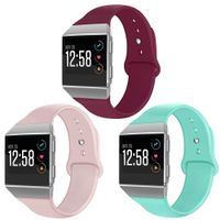 OenFoto Sport Bands Compatible Fit bit Ionic, Soft Silicone Wristband Replacement Watch Band Strap Accessory Bracelet for Fit bit Ionic Smart Watch,Sand Pink/Teal/Wine Red Large