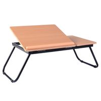 GOFLAME Computer Laptop Desk Portable, Wooden Multifunctional Bed Tray with Adjustable Height & Angle, Foldable Notebook Tablet Holder Table Free Standing for Bed Sofa (Biege)