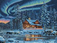Dimensions Gold Collection Counted Cross Stitch Kit, Aurora Cabin, 16 Count Dove Grey Aida, 16'' x 12''