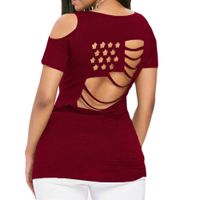 Independence Day Tee - vermers Sleeveless T-Shirt Women Patriotic American Flag Tank Tops Hollow Out Camisole Wine