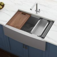 Ruvati 33-inch Apron-front Workstation Farmhouse Kitchen Sink 16 Gauge Stainless Steel Single Bowl - RVH9200