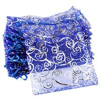 UHANGETH 100Pcs Organza Bags Jewelry Party Wedding Favor Drawstring Pouches Gift Bags (5x7, Silver-Blue)
