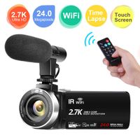 Video Camera Camcorder,Full HD 2.7K Vlogging Camera 30 FPS 24MP Wi-fi Camcorders with Microphone IR Night Vision YouTube Digital Camera with Time Lapse & Motion Detection