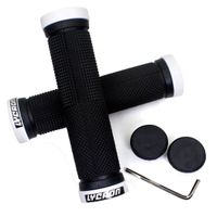 LYCAON Bike Handlebar Grips, Non-Slip-Rubber Adjustable Bicycle Handle Grip with Aluminum Lock, Bike Grips for Mountain Road Foldable Bike MTB BMX with End Caps (White, General End Caps)
