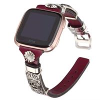 somoder Slim Leather Bands Compatible with Fitbit Versa 2/Fitbit Versa/Versa Lite & SE, Vintage Genuine Leather Band with Fashion Decorative Accessories for Women Man