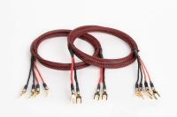 Elite Pure Copper Braided Bi-Wire Speaker Cable 1 Pair, 2 to 4 Gold-Plated Spade Plugs, MADE IN USA. (20 Ft)
