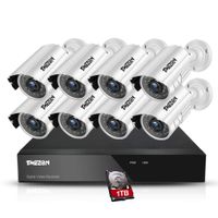 TMEZON 8CH Security Surveillance System 1080N Lite Wired DVR and (8)×1080P HD Weatherproof CCTV Camera System, 65ft Night Vision,Easy Remote Access 1TB Hard Drive