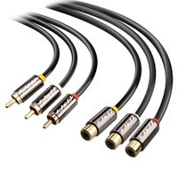 3RCA to 3RCA Cable, J&D RCA Cable Gold-Plated [Copper Shell] [Heavy Duty] 3 RCA Male to 3 RCA Female Stereo Audio Cable, RCA Cables - 6 Feet