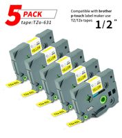 Label Orison 5PK TZe-631 Label Tapes Compatible with Brother P-Touch Laminated TZ631 TZo631 use for PT-H110 PT-D210 PT-D400 PT-D600 Black on Yellow 0.47 Inch x 26.2 ft (12mm x 8m)