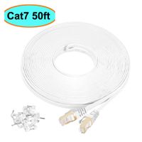 Cat7 Ethernet Cable 50 ft Shielded (STP), AULLOV High Speed Flat RJ45 Cat-7/Category 7 Internet LAN Computer Patch Cord Cable, Faster Than Cat5/Cat6-50 Feet White (15 Meters)