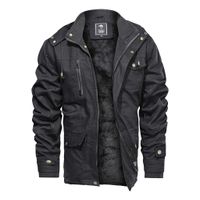YiYLunneo Men's Winter Casual Thicken Multi-Pocket Jackets Cotton Military Jacket Hooded Cargo Coat Outwear Black