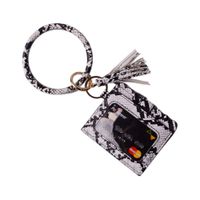 Lantintop Multifunctional Key Ring with Card Holder PU Leather Round Key Ring With Matching Wristlet Wallet For Women Girls (Snakeskin white)