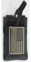 M1Surplus MOLLE Style Black Color Tactical Radio Pouch + PATRIOT FLAG Morale Patch Fits Yaesu FT-25R FT-65R FT2DR VX-170 FT-60R FT-70DR FT250R FT270R VX110 VX120 VX127 VX7R VX8R FTA-550L HT HAM Radios