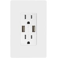 TOPGREENER TU2154A-W High Speed USB Charger Outlet, USB Wall Charger, Electrical Outlet with USB, 15A TR Receptacle, Screwless Wall Plate, for iPhone X, iPhone 8 / 8 Plus, Samsung Galaxy and more, TU2154A, White