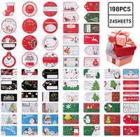 Ouddy 198 PCS Christmas Gift Tags Sticker, Self Adhesive Gift Labels, Christmas to from Stickers Santa Snowmen Xmas Tree Deer Designs Decorative Christmas Tags for Gift Holiday Labels Stickers