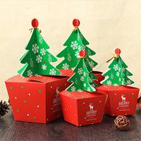 20 Pieces 3D Christmas Candy Treat Boxes with Ribbons and Bells, Christmas Tree Gift Bags for Party Favors, Candy, Ornaments, Toys, Baked Goods and Games