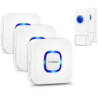 Coolqiya Wireless Doorbell with 2 Remote Button and 3 Plugin Receiver, No Batteries Required for Receiver Over 50 Chimes, White