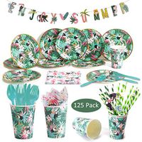 125 Pack Hawaiian Party Disposable Tableware Set, DreamJ Hawaiian Luau Party Supplies with Plates, Banner, Forks, Cups and Napkins Perfect for Birthdays and Summer Luau Serves 12