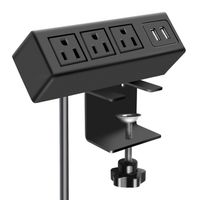 3 Outlet Desk Clamp Power Strip, Desk Mount USB Charging Power Station, Removable Desktop Power Center Plugs Output 125V 60HZ 12A 1500W, USB 5V 2.1A 6.56FT Cable