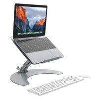 SLYPNOS Height-and-Angle Adjustable Aluminum Laptop Stand, Cooling Ventilated Laptop Platform Riser Holder with Non-Slip Pads, Front Lip for 13-17 Inches Laptop Tablet Notebook Smartphone, Silver