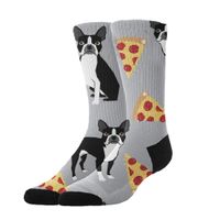 YEAHSPACE Grey Boston Terrier Dog Pizza - Funny Colorful Pattern Dress Crew Socks,Athletic Cotton Socks for Men Women