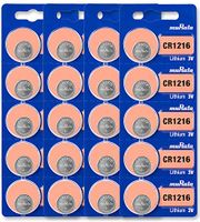 Murata CR1216 Battery 3V Lithium Coin Cell - Replaces Sony CR1216 (20 Batteries)