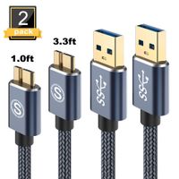 Galaxy S5/Note 3 Charger Cable, 2Pack(1ft,3.3ft) Sweguard USB 3.0 Micro B Cable Nylon Braided Charging Cord for Samsung Note/Tab Pro 12.2,Toshiba Seagate WD External Hard Drive,Camera etc (Grey)