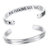 Inspirational Bracelet Cuff Bangle Best Friend Sister Gift Mantra Quote Stainless Steel Engraved Motivational Jewelry for Women Daily Reminder by SAM & LORI (You f@cking got this-Arrow of life)