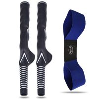 FINGER TEN Golf Swing Grip Trainers Practice Tool Aid Value 2 Pack, Quality Standard Training for Right Left Hand Golfer Set (Left-Handed Golfer +Swing Arm Band)