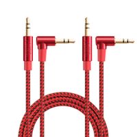 Audio Cable,CableCreation [2-Pack 3FT] 3.5mm 90 Degree Male to Male Jack HiFi Cable with Silver-Plating Copper Core,24KGold Plated, Red