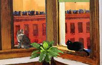 Cat Greeting Cards, Edward Hopper's Window Parody, Deluxe 5-pack, Handmade 5 X 7 Inch By Deborah Julian Art