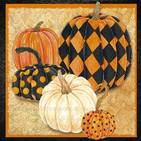 Orange and Black Pumpkin 5 x 5 Folded 3-Ply Paper Cocktail Napkins Pack of 2