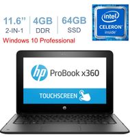 Newest HP Education Edition X360 ProBook 2-in-1 Convertible 11.6" Touchscreen Laptop PC, Intel Dual-Core Celeron Processor, 4GB RAM, 64GB eMMc, HDMI, Bluetooth, Webcam, WiFi, Windows 10 Pro