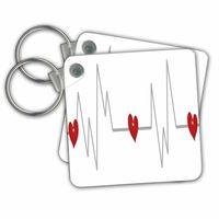 3dRose Key Chains - Cute Red Hearts on a Heart Beat Illustration, Set of 4, 2.25 x 2.25" (kc_269352_2)