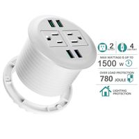 Desktop Power Grommet with USB,Hidden Power Socket. Desk Hole Grommet Outlet,Easy Access to 2 power Source Along with 4 USB Power Port Connections(white)